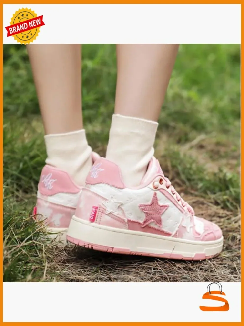 Retro Star Chunky Platform Sneakers Vintage Y2K Skate Shoes Lace-Up Mid Top